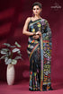 Heritage floral motif kantha stitch silk saree in charcoal black black silk saree adorned vibrant 1