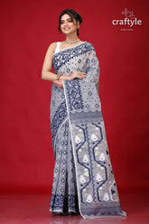 Hit Gray Intricate Jamdani Sari-Craftyle