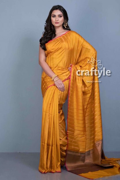 Honey Yellow Paithani Silk Saree with Blouse Piece - Craftyle
