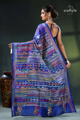 Imperial blue handmade multithread silk kantha saree blue purple saree intricate designs 4