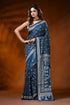 Indigo blue silk kantha work saree with handmade ethnic cart motif 1