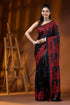 Ink black handmade silk gujarati stitch saree - red thread ethnic motif 1