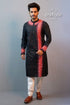 Ink Black & Red Cotton Mens Kurta with Applique and Embroidery Work - Craftyle