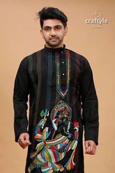 Ink black shree ganesh design kantha stitch cotton panjabi for men embroidered kurta vibrant colorful 6