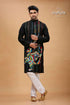Ink black shree ganesh design kantha stitch cotton panjabi for men embroidered kurta vibrant colorful 1