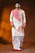 Ivory cotton punjabi for men with kantha and applique check design 1