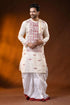 Ivory pure cotton men’s punjabi featuring fish motif kantha stitch art 1