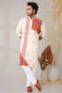 Ivory white and red hand kantha stitched mens kurta cream-colored intricate orange 1