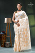 Ivory white classic cotton dhakai jamdani saree cream gold ikat saree black 1