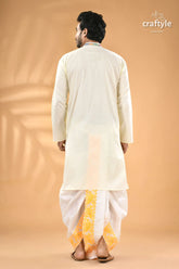Ivory white hand kantha stitch cotton kurta for men reverse man cream colored kurta colorful embroidered 6
