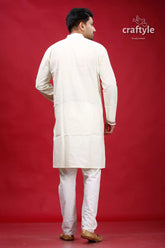 Ivory white kantha work ethnic cotton kurta for men man cream-colored long-sleeved subtle 5