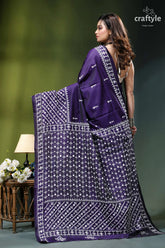 Jacarta blue intricate gujrati stitched silk saree with mirror work deep purple saree intricate white 5