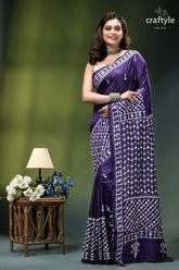 Jacarta blue intricate gujrati stitched silk saree with mirror work rich purple saree intricate white 6