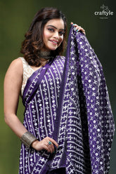 Jacarta blue intricate gujrati stitched silk saree with mirror work purple saree intricate white geometric 2