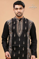 Jade black and beige kantha work mens cotton ethnic punjabi 2