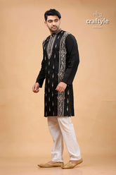 Jade black and beige kantha work mens cotton ethnic punjabi 3
