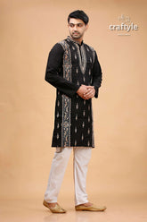 Jade black and beige kantha work mens cotton ethnic punjabi 4