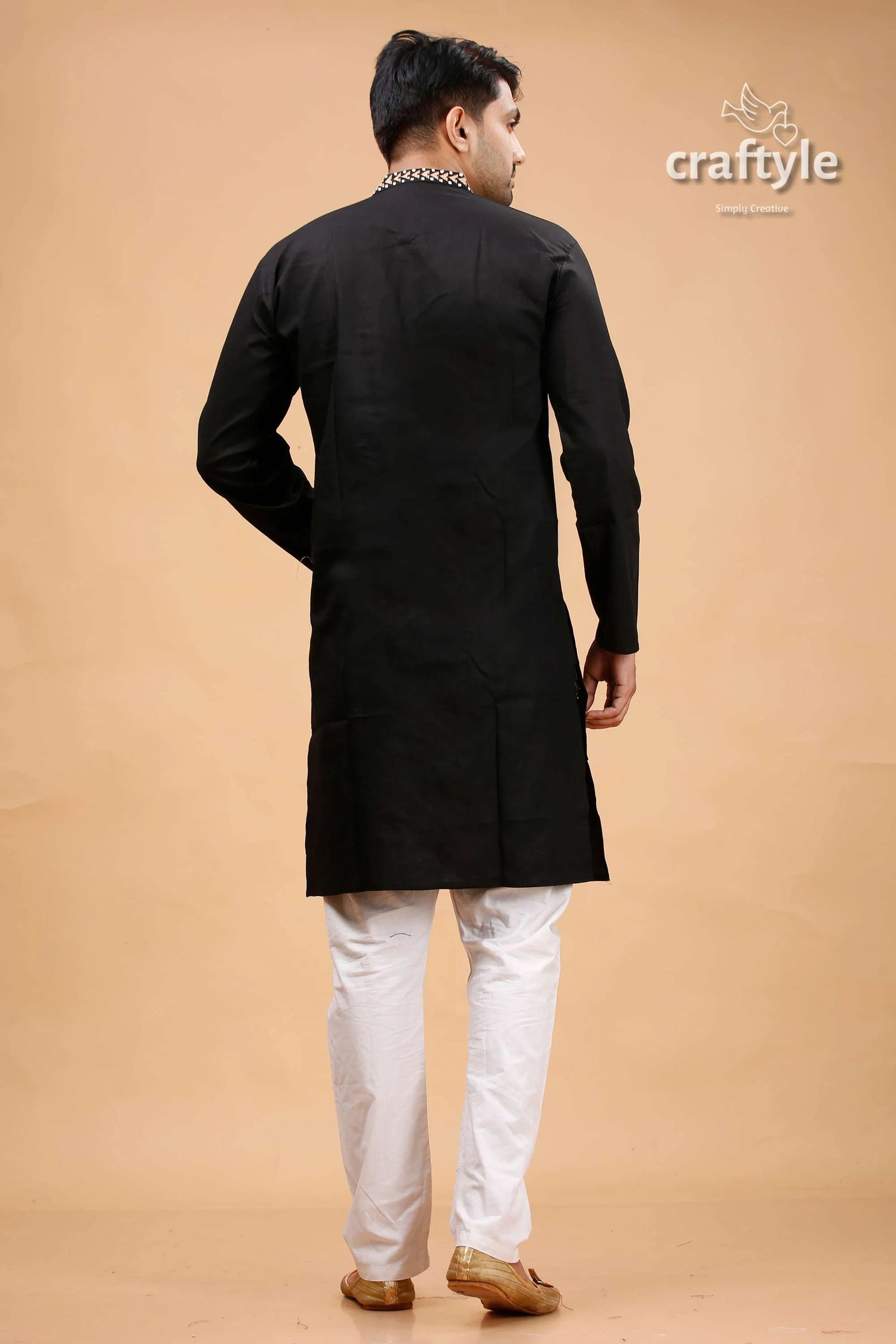 Jade black and beige kantha work mens cotton ethnic punjabi 5