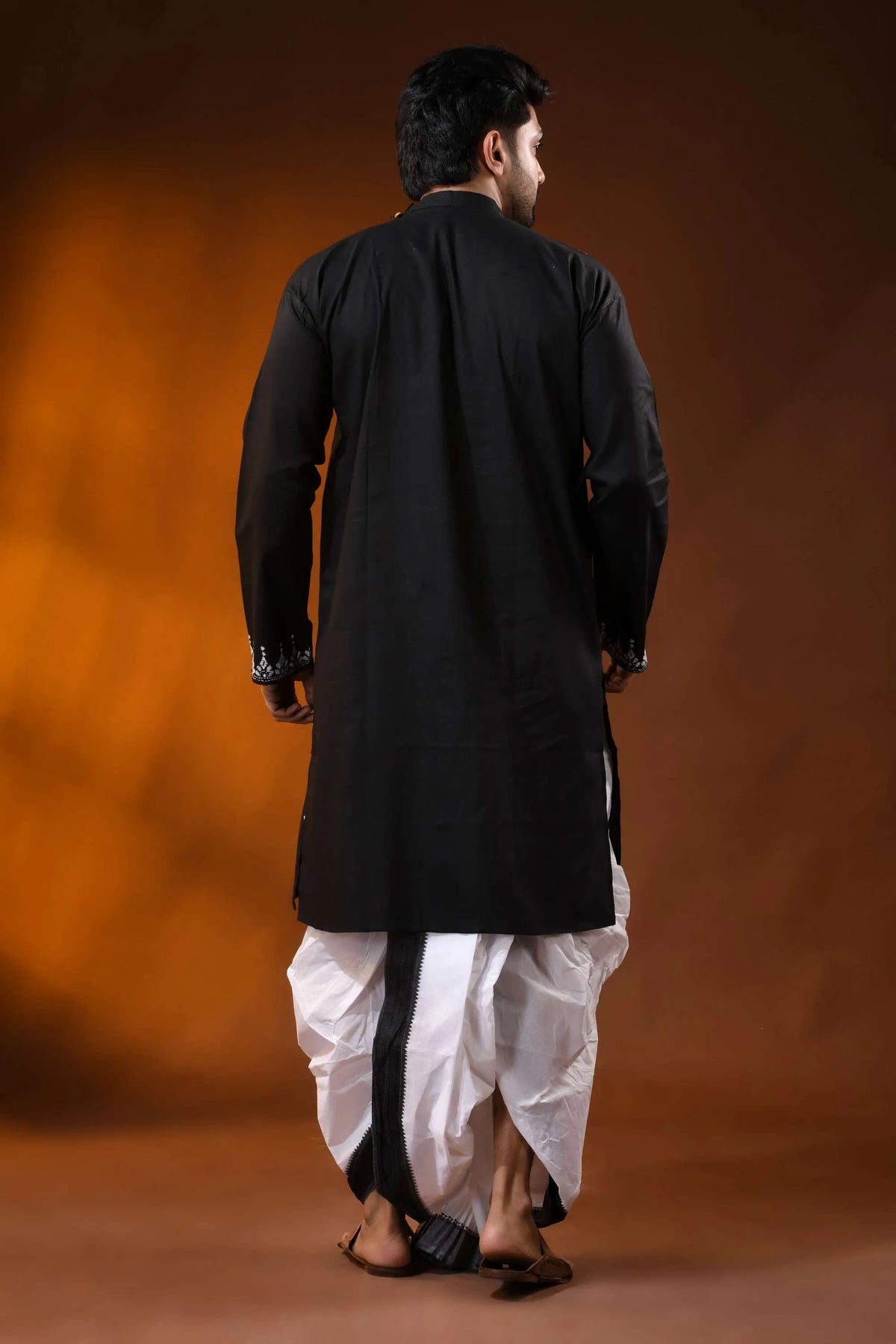 Jade black cotton kantha kurta for men - handcrafted geometric design 6