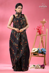 Jade black ethnic silk kantha stitched saree woman black sleeveless dress colorful 3