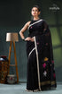 Jade black handwoven bird motif soft cotton jamdani saree black saree floral bird motifs 1