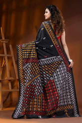 Jade black silk gujarati stitch saree with multicolor thread mirror work 5