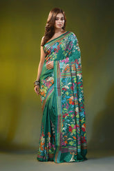 Jade green handcrafted kantha stitch silk saree floral mandala 6