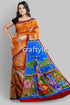 Jaffa Sky Blue Goddess Hand Batik Mulberry Pure Silk Durga Puja Sari - Craftyle
