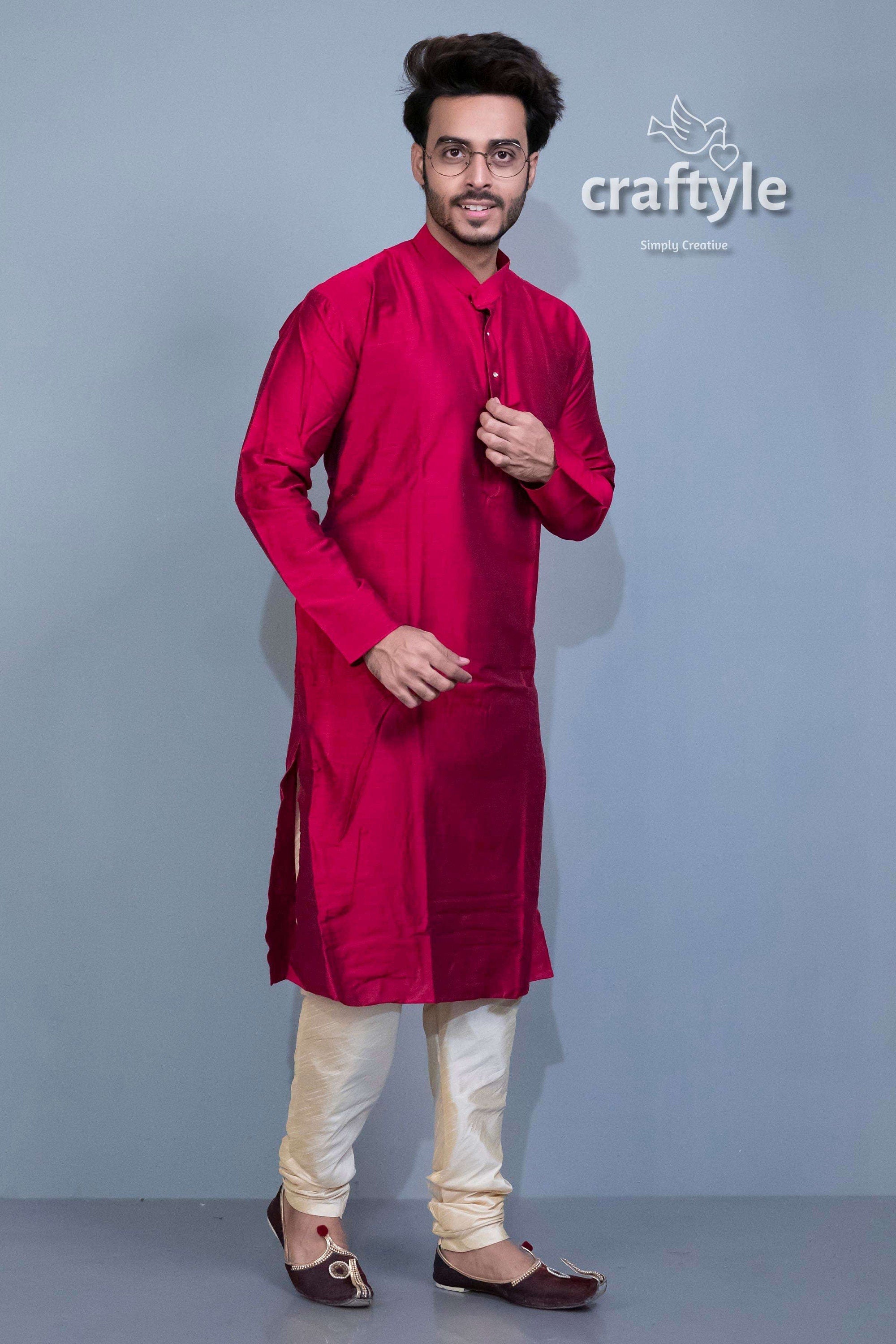 Jam Color Mens Silk Kurta - Ethnic Party Wear - Craftyle