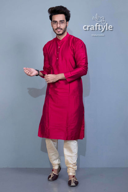 Jam Color Mens Silk Kurta - Ethnic Party Wear - Craftyle