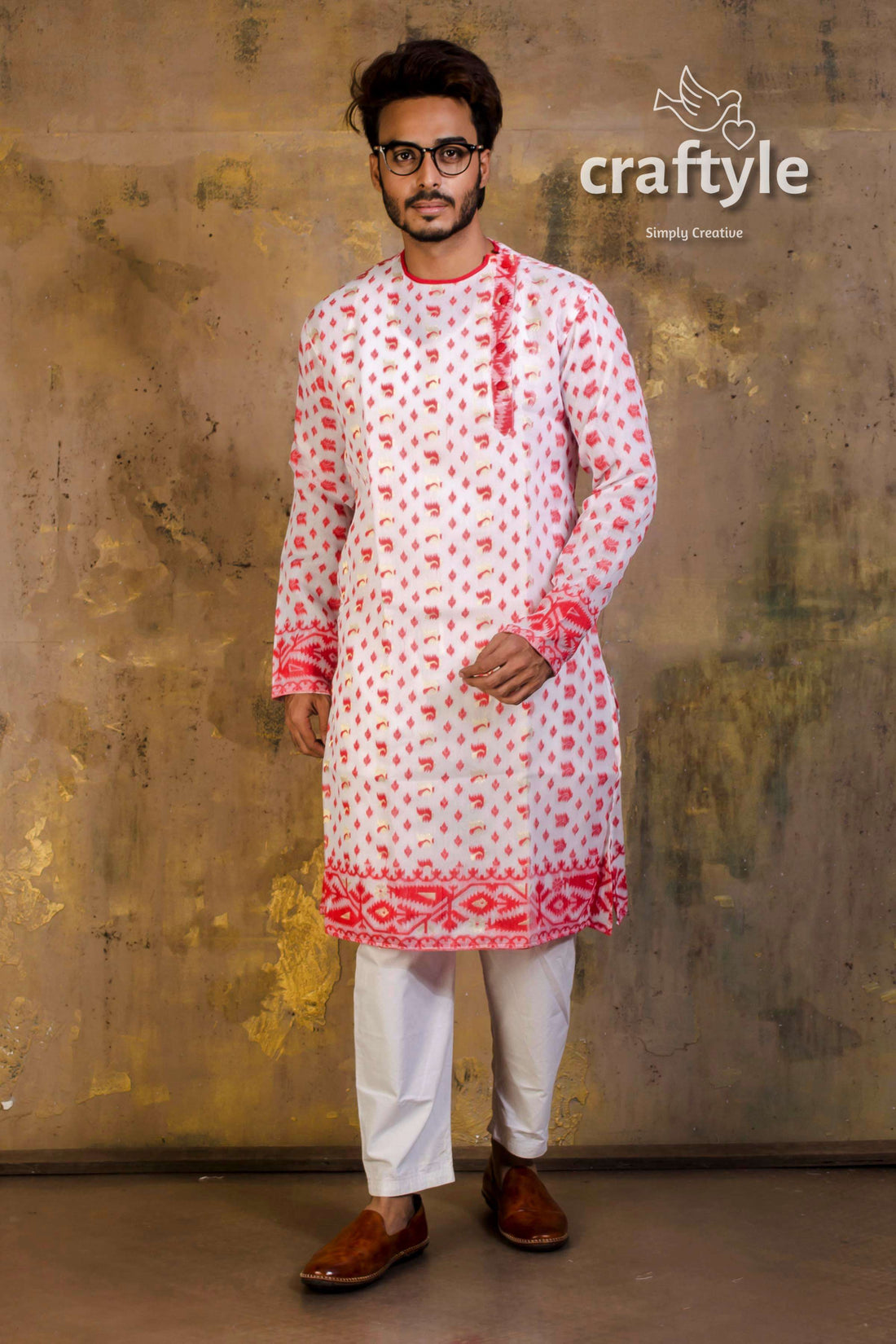 Jamdani Weave Cotton Panjabi | Mens Kurta - Craftyle