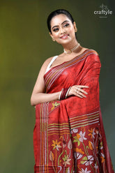 Jasper red floral design hand batik kantha silk saree vibrant red silk saree adorned 2