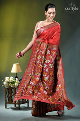 Jasper red floral design hand batik kantha silk saree vibrant red silk saree adorned 4