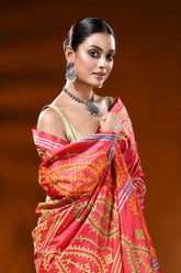 Jasper red silk kutch work saree hand embroidered paisley design 2
