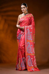Jasper red silk kutch work saree hand embroidered paisley design 6