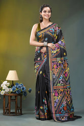 Jet black ethnic design hand embroidered silk kantha saree black silk saree adorned vibrant 6