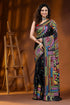 Jet black silk kantha saree multicolor thread mandala floral design 1