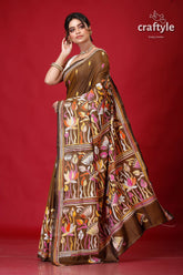 Judge Grey Lotus Motif Exquisite Silk Kantha Stitch Saree-Craftyle