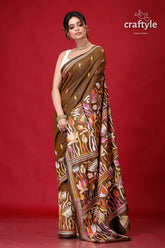 Judge Grey Lotus Motif Exquisite Silk Kantha Stitch Saree-Craftyle