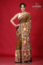 Judge Grey Lotus Motif Exquisite Silk Kantha Stitch Saree-Craftyle