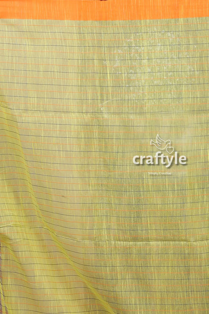 June bud yellow handloom cotton saree with stitched detail yellow striped fabric 6