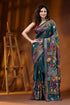 Jungle green artisanal village theme handcrafted silk kantha stitch saree 1