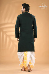 Jungle green hand embroidered cotton mens kurta man’s dark green kurta white 6