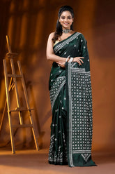 Jungle green handmade silk gujarati stitch saree - geometric design 6