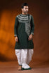 Jungle green pure cotton kantha work panjabi for men with geometric design 1