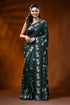 Jungle green silk kantha saree with flora-fauna motif hand embroidery 1