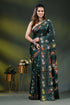 Jungle green silk kantha saree with hand embroidered village motif 1