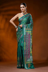 Jungle green silk kantha stitch saree with handcrafted ethnic motif 6