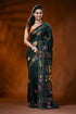 Jungle green silk kantha work saree with butterfly floral design 1