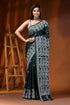 Jungle green silk kutch work saree with hand embroidered paisley 1